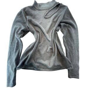 LOVETREND New York Women's Mock Neck Long Sleeve Top Gray Rhinestone Detail Sz L